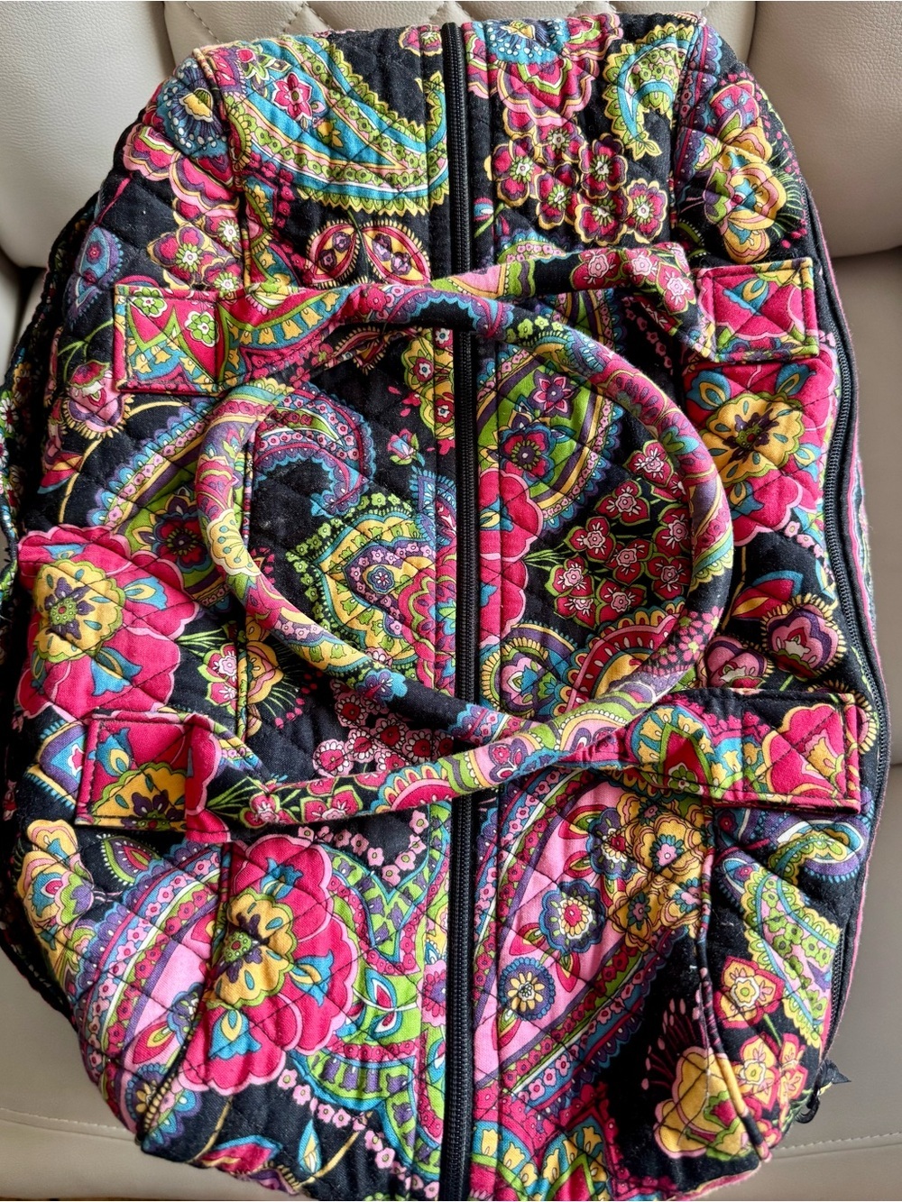 Vera Bradley Quilted Travel Bag in Black, Pink, Yellow, Green, Blue - Picture 3 of 7